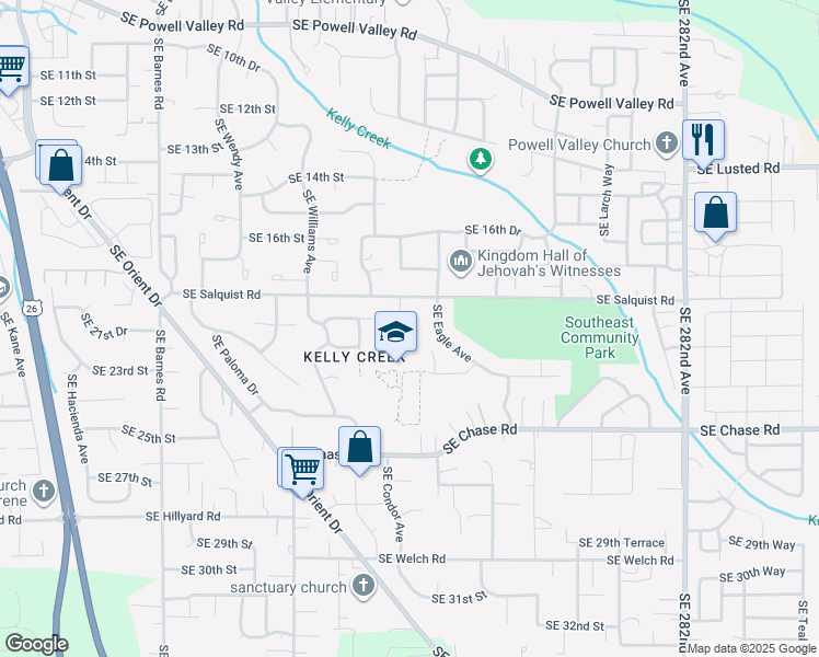 map of restaurants, bars, coffee shops, grocery stores, and more near 2050 Southeast Douglas Place in Gresham