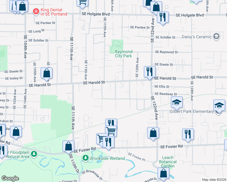 map of restaurants, bars, coffee shops, grocery stores, and more near 11535 Southeast Reedway Street in Portland