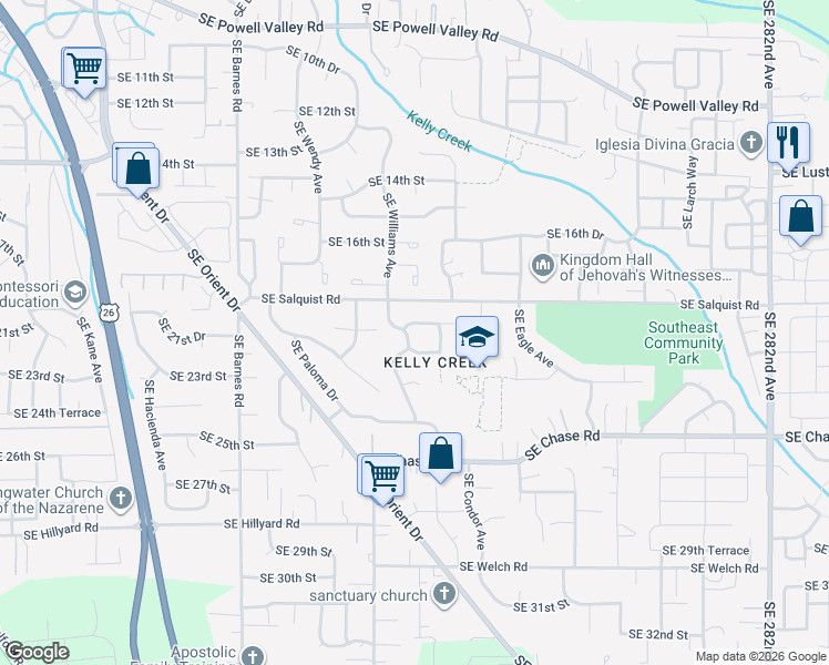 map of restaurants, bars, coffee shops, grocery stores, and more near 4592 Southeast 21st Terrace in Gresham