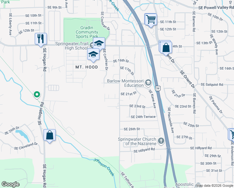 map of restaurants, bars, coffee shops, grocery stores, and more near 2788 Southeast 22nd Terrace in Gresham