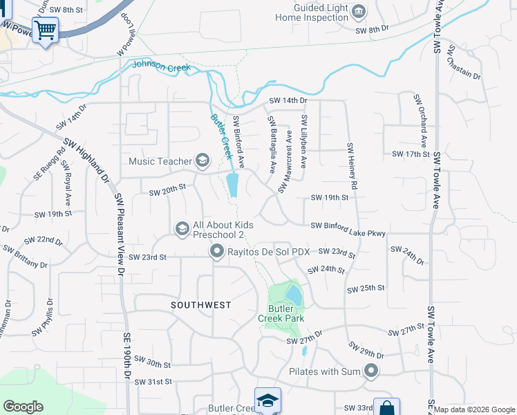 map of restaurants, bars, coffee shops, grocery stores, and more near 2401 Southwest 20th Street in Gresham