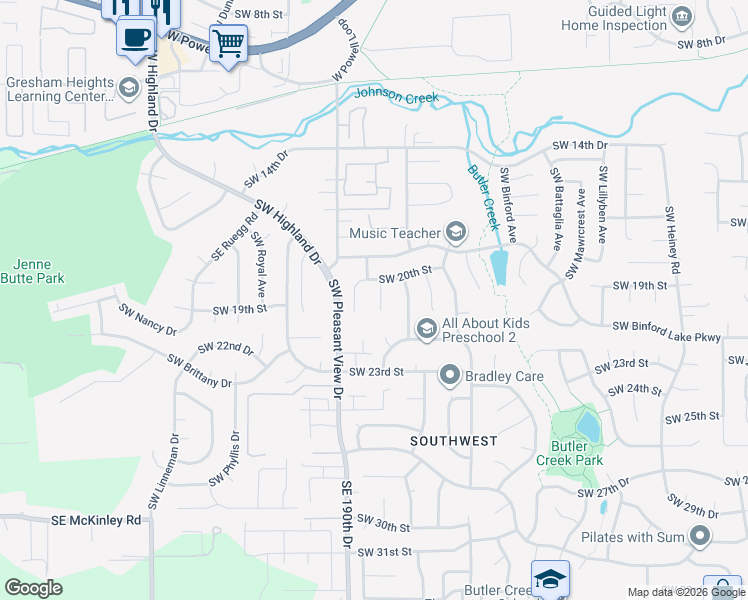 map of restaurants, bars, coffee shops, grocery stores, and more near 2135 Southwest Redfern Place in Gresham