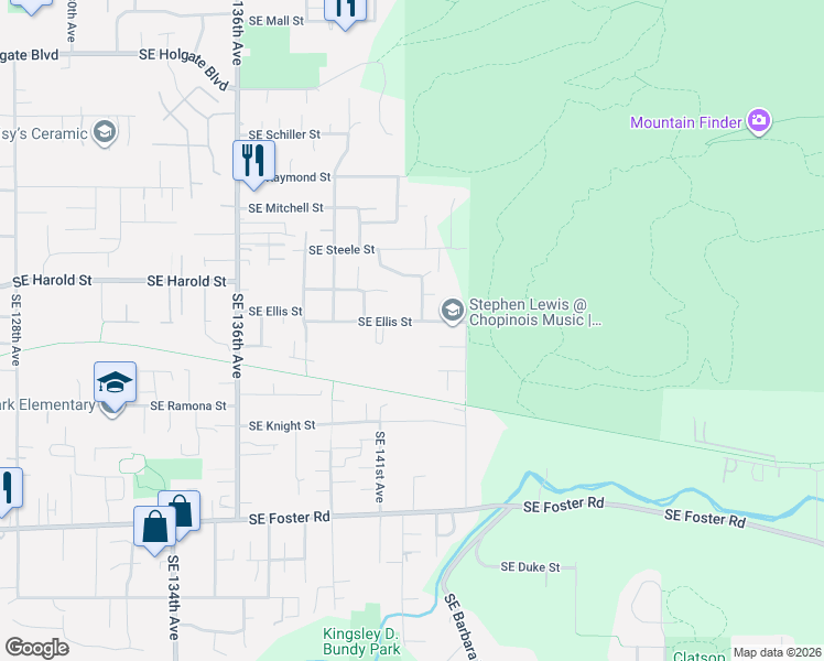 map of restaurants, bars, coffee shops, grocery stores, and more near 14126 Southeast Ellis Street in Portland