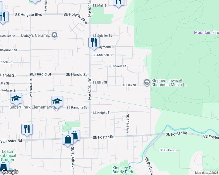 map of restaurants, bars, coffee shops, grocery stores, and more near 5648 Southeast 139th Avenue in Portland