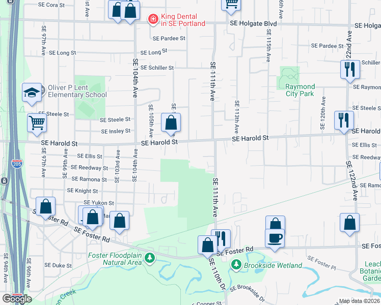map of restaurants, bars, coffee shops, grocery stores, and more near 5559 Southeast 109th Avenue in Portland