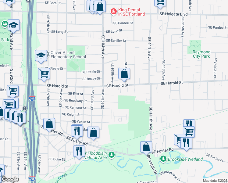 map of restaurants, bars, coffee shops, grocery stores, and more near 10508 West Steele Street in Portland