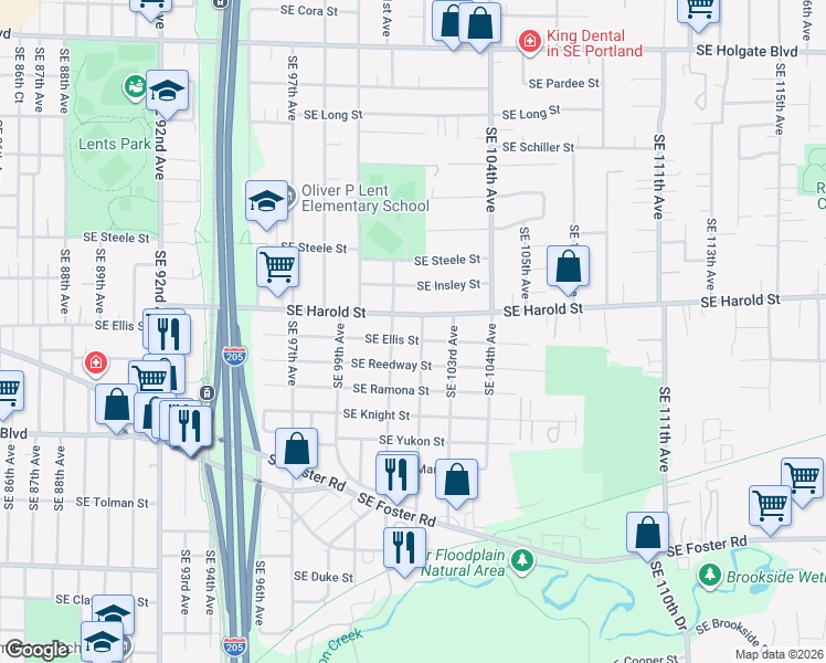 map of restaurants, bars, coffee shops, grocery stores, and more near 10119 Southeast Reedway Street in Portland