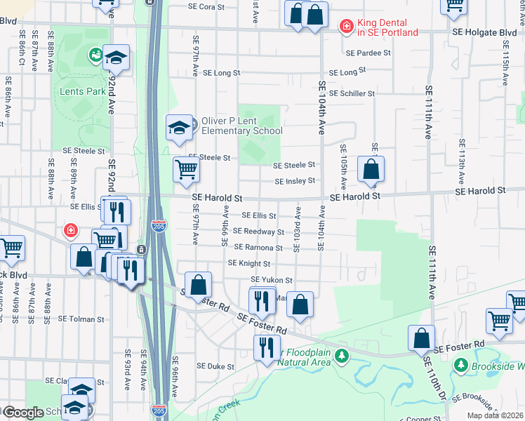 map of restaurants, bars, coffee shops, grocery stores, and more near 10119 Southeast Reedway Street in Portland