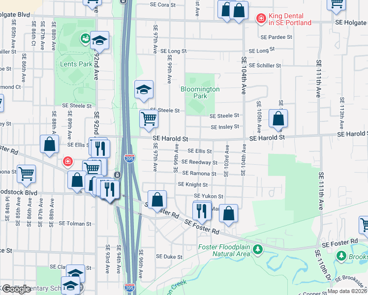 map of restaurants, bars, coffee shops, grocery stores, and more near 10003 Southeast Reedway Street in Portland