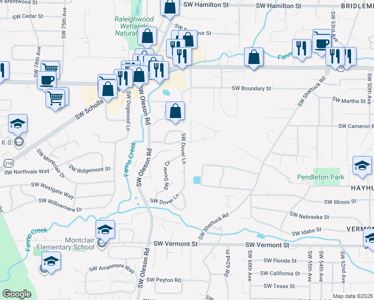 map of restaurants, bars, coffee shops, grocery stores, and more near 6149 Southwest Shattuck Road in Portland