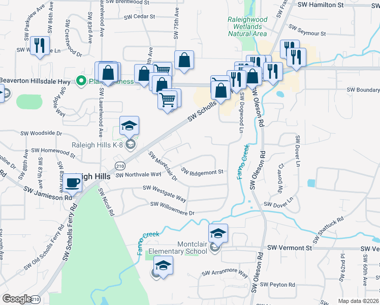 map of restaurants, bars, coffee shops, grocery stores, and more near 7475 Southwest Northvale Way in Portland