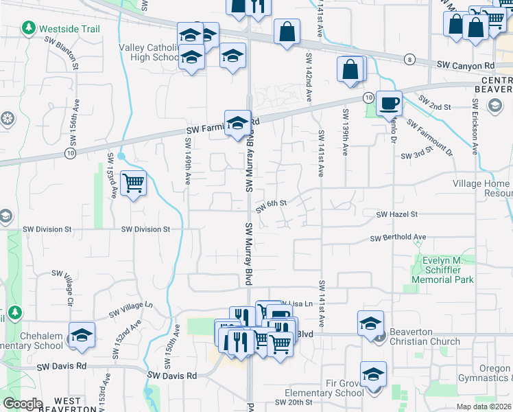 map of restaurants, bars, coffee shops, grocery stores, and more near in Beaverton