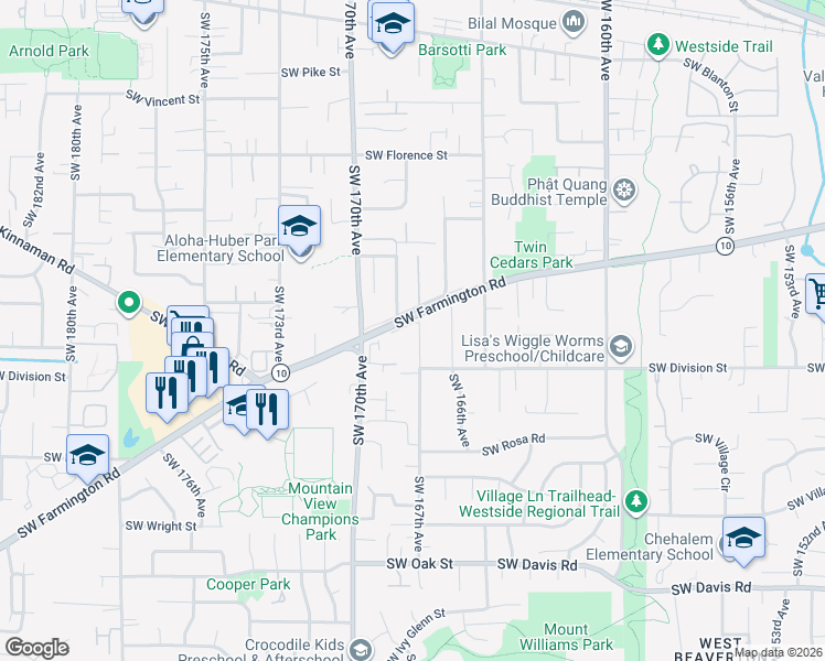 map of restaurants, bars, coffee shops, grocery stores, and more near 16863 Southwest Division Street in Beaverton