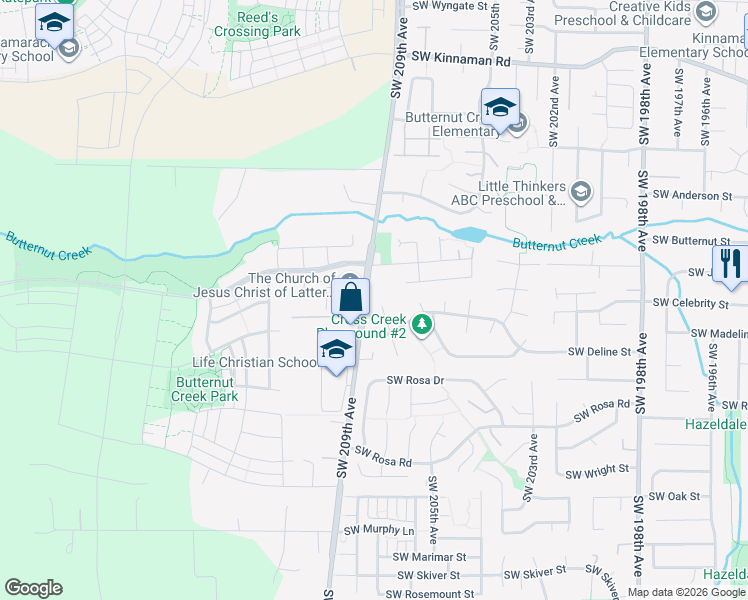map of restaurants, bars, coffee shops, grocery stores, and more near 20885 Southwest Deline Street in Aloha