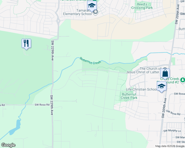 map of restaurants, bars, coffee shops, grocery stores, and more near 5496 Southwest 229th Avenue in Beaverton