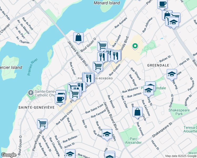 map of restaurants, bars, coffee shops, grocery stores, and more near in Montreal