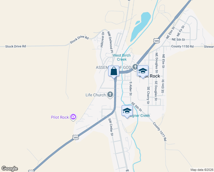 map of restaurants, bars, coffee shops, grocery stores, and more near 232 Southwest 2nd Street in Pilot Rock