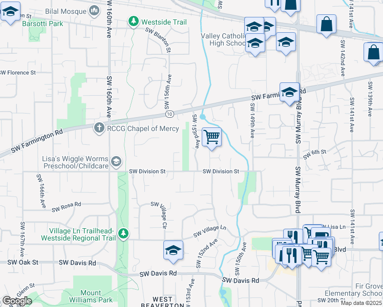 map of restaurants, bars, coffee shops, grocery stores, and more near 5335 Southwest 153rd Avenue in Beaverton