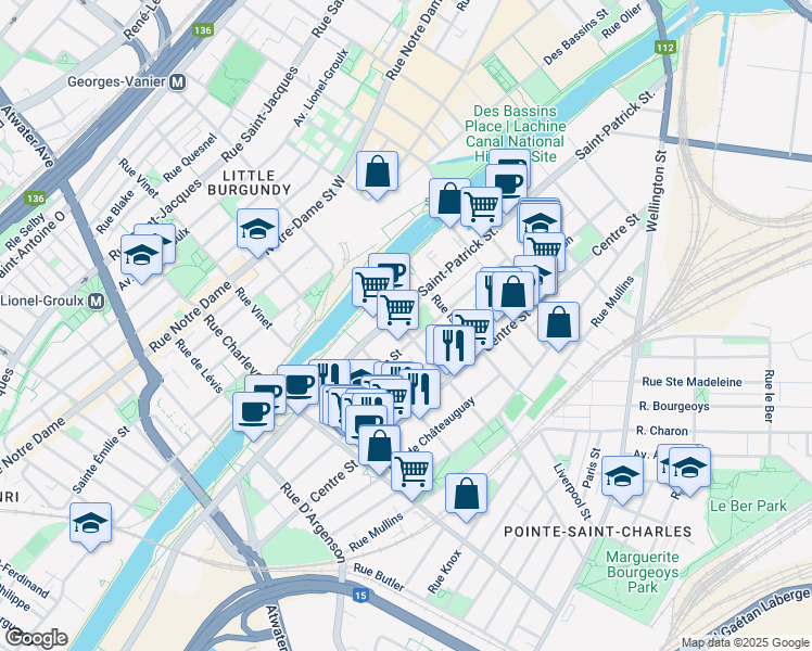 map of restaurants, bars, coffee shops, grocery stores, and more near 1377 Rue de Laprairie in Montréal