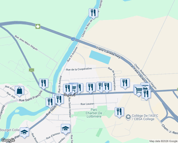 map of restaurants, bars, coffee shops, grocery stores, and more near 19 Rue de la Coopérative in Rigaud
