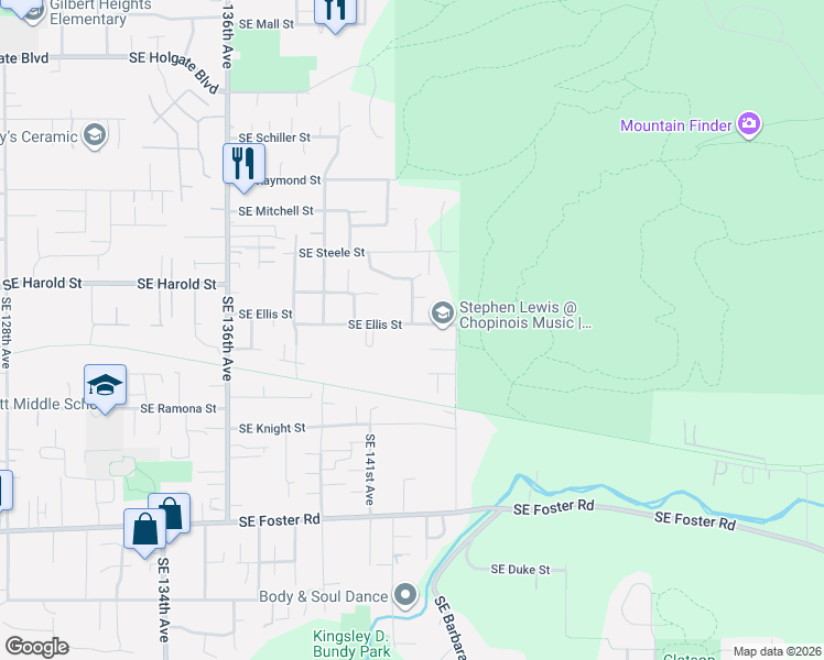 map of restaurants, bars, coffee shops, grocery stores, and more near 14238 Southeast Ellis Street in Portland