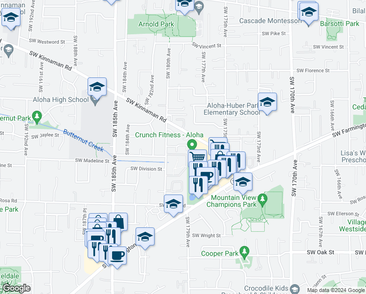 map of restaurants, bars, coffee shops, grocery stores, and more near 5410 Southwest 180th Avenue in Aloha
