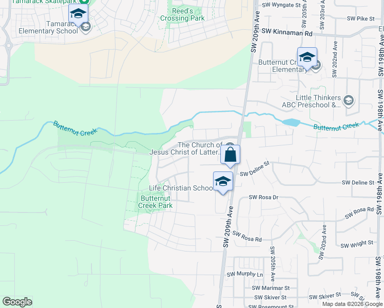 map of restaurants, bars, coffee shops, grocery stores, and more near 7995 Southeast Engelmann Street in Hillsboro