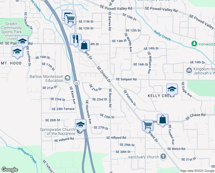 map of restaurants, bars, coffee shops, grocery stores, and more near 1912 Southeast Centurion Way in Gresham