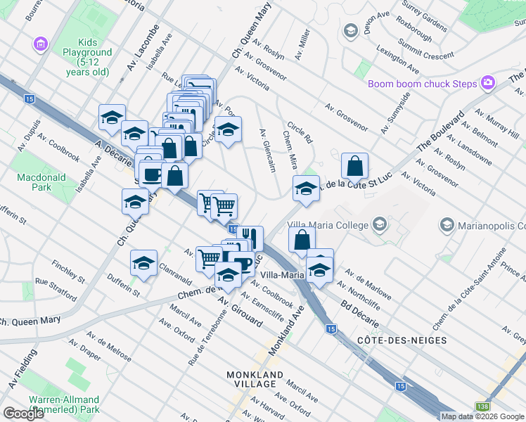 map of restaurants, bars, coffee shops, grocery stores, and more near 5207 Avenue Jacques-Grenier in Montréal