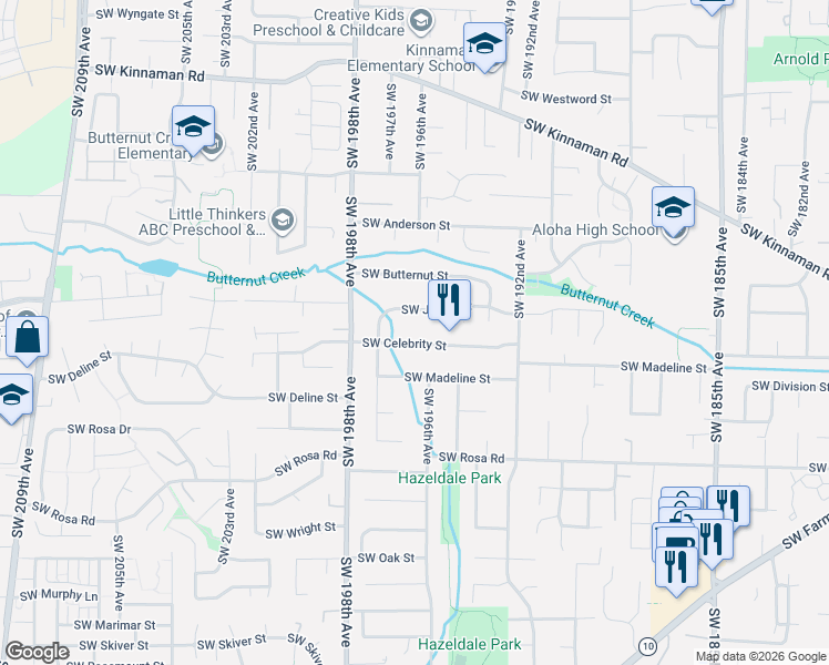 map of restaurants, bars, coffee shops, grocery stores, and more near 19509 Southwest Jaylee Street in Aloha