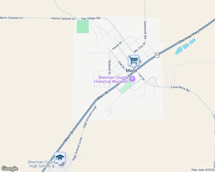 map of restaurants, bars, coffee shops, grocery stores, and more near 103 Bidwell Street in Moro