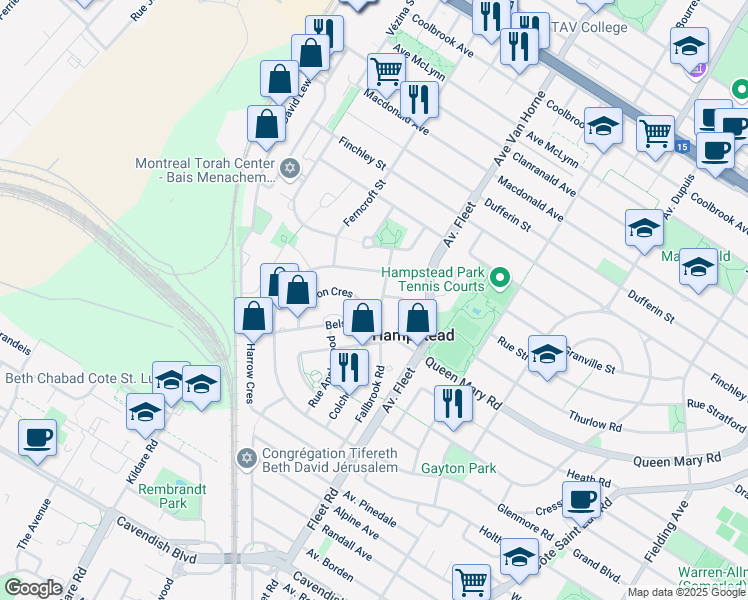 map of restaurants, bars, coffee shops, grocery stores, and more near 15 Rue Belsize Road in Hampstead