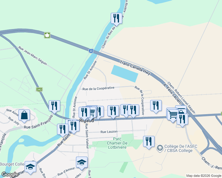 map of restaurants, bars, coffee shops, grocery stores, and more near 19 Rue de la Coopérative in Rigaud