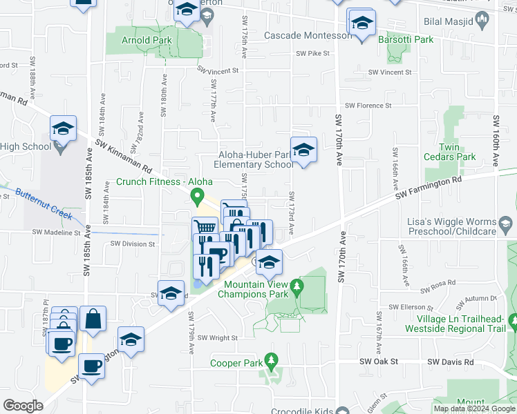 map of restaurants, bars, coffee shops, grocery stores, and more near 17448 Southwest Sellwood Lane in Beaverton