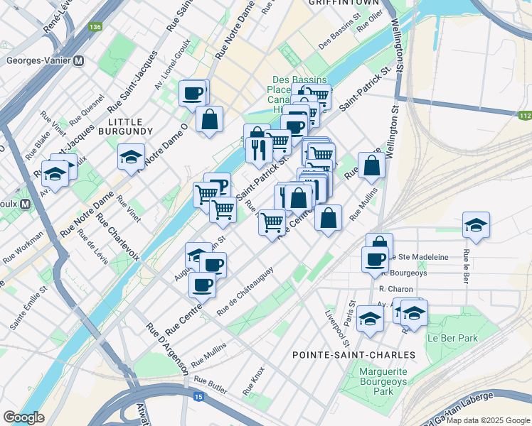 map of restaurants, bars, coffee shops, grocery stores, and more near 1974 Rue Augustin-Cantin in Montréal