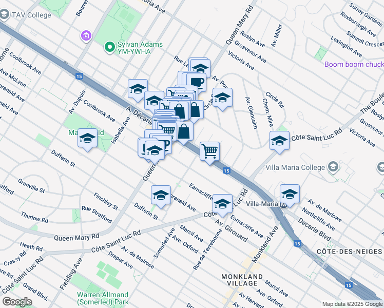 map of restaurants, bars, coffee shops, grocery stores, and more near 4914 Boulevard Décarie in Montréal