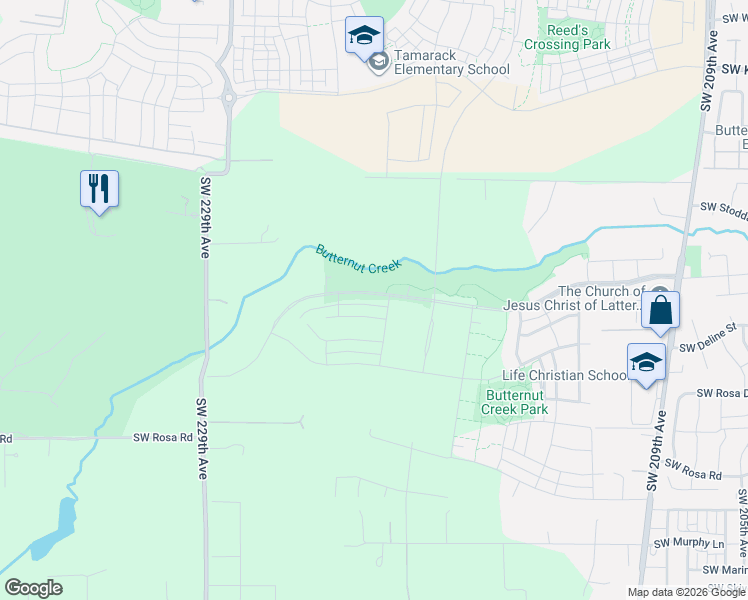 map of restaurants, bars, coffee shops, grocery stores, and more near 7342 Southeast Butternut Creek Parkway in Hillsboro