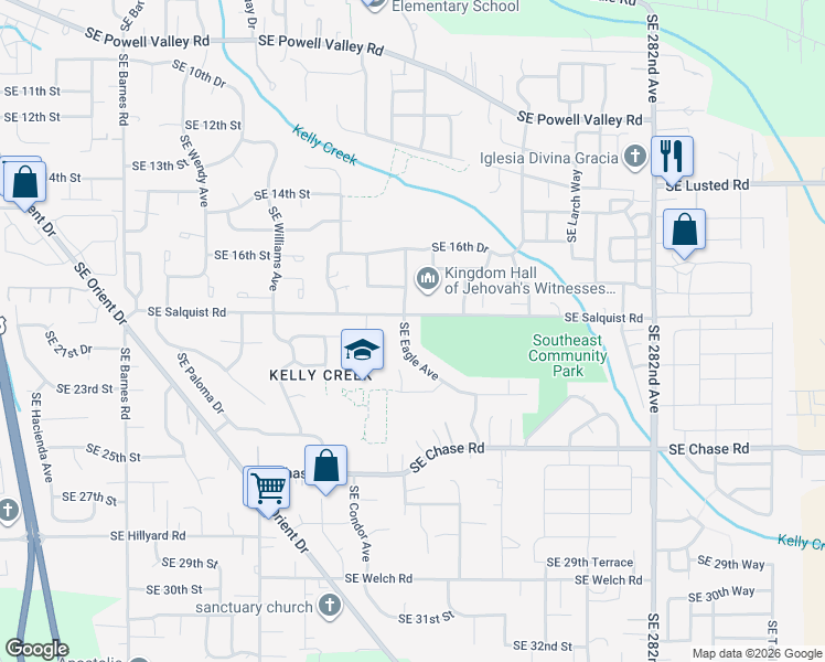 map of restaurants, bars, coffee shops, grocery stores, and more near 1898 Southeast Eagle Lane in Gresham