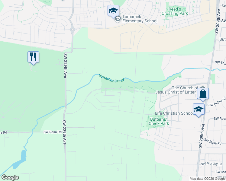 map of restaurants, bars, coffee shops, grocery stores, and more near 5496 Southwest 229th Avenue in Beaverton