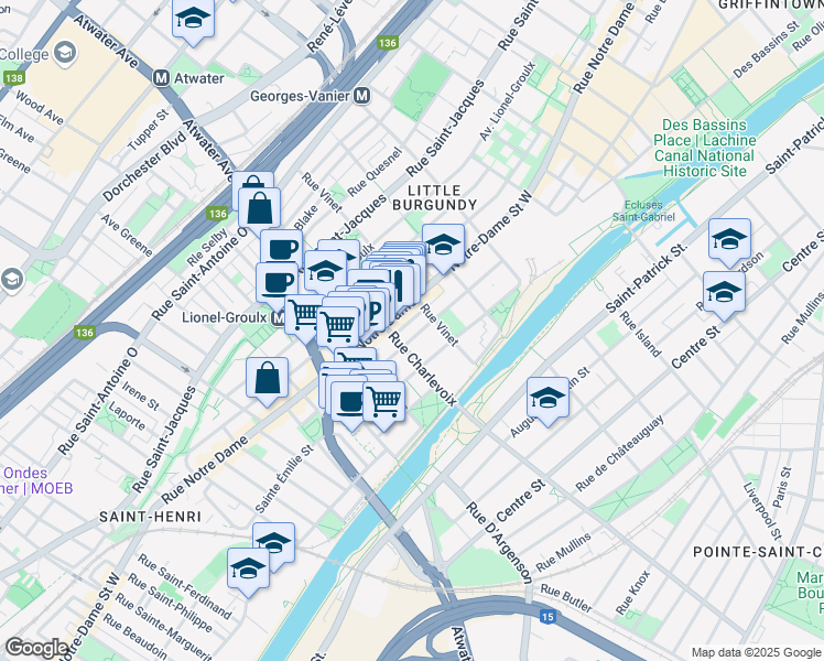 map of restaurants, bars, coffee shops, grocery stores, and more near 2493 Rue Duvernay in Montréal