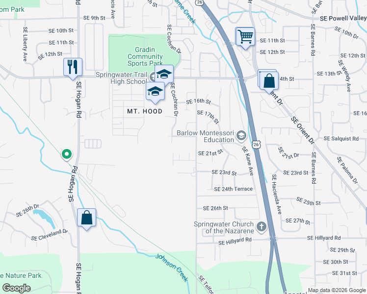 map of restaurants, bars, coffee shops, grocery stores, and more near 2794 Southeast 19th Street in Gresham