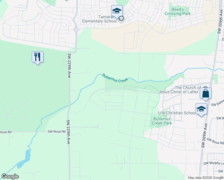 map of restaurants, bars, coffee shops, grocery stores, and more near 7234 Southeast Butternut Creek Parkway in Hillsboro