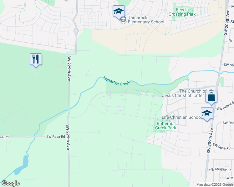 map of restaurants, bars, coffee shops, grocery stores, and more near 7280 Southeast Butternut Creek Parkway in Hillsboro