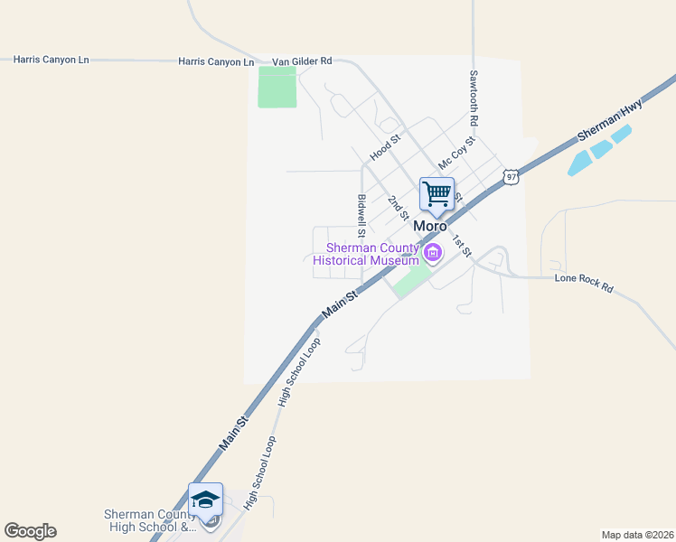 map of restaurants, bars, coffee shops, grocery stores, and more near 103 Bidwell Street in Moro