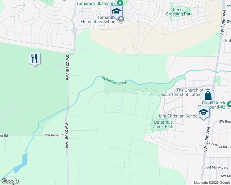map of restaurants, bars, coffee shops, grocery stores, and more near 5496 Southwest 229th Avenue in Beaverton