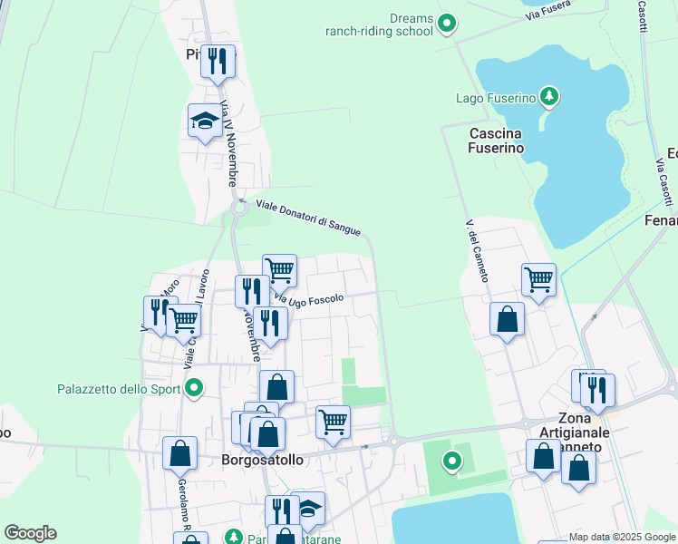 map of restaurants, bars, coffee shops, grocery stores, and more near 7 Via Giacomo Leopardi in Borgosatollo