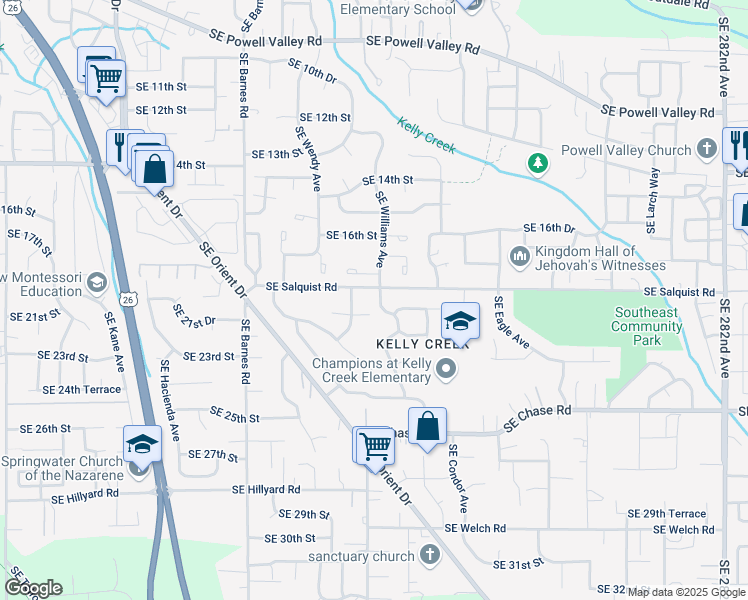 map of restaurants, bars, coffee shops, grocery stores, and more near 4476 Southeast Salquist Road in Gresham