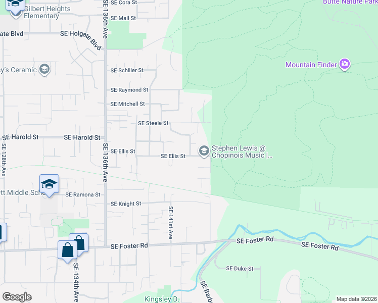 map of restaurants, bars, coffee shops, grocery stores, and more near 5517 Southeast 142nd Place in Portland