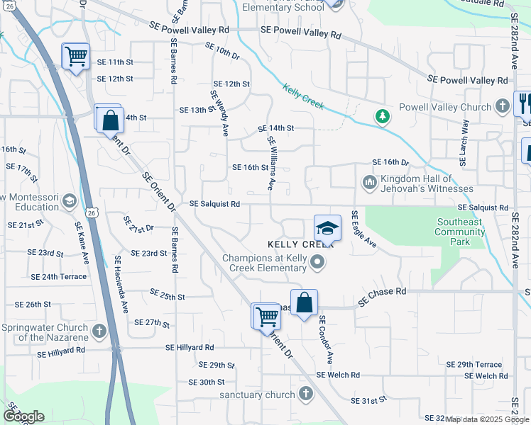 map of restaurants, bars, coffee shops, grocery stores, and more near 4476 Southeast Salquist Road in Gresham