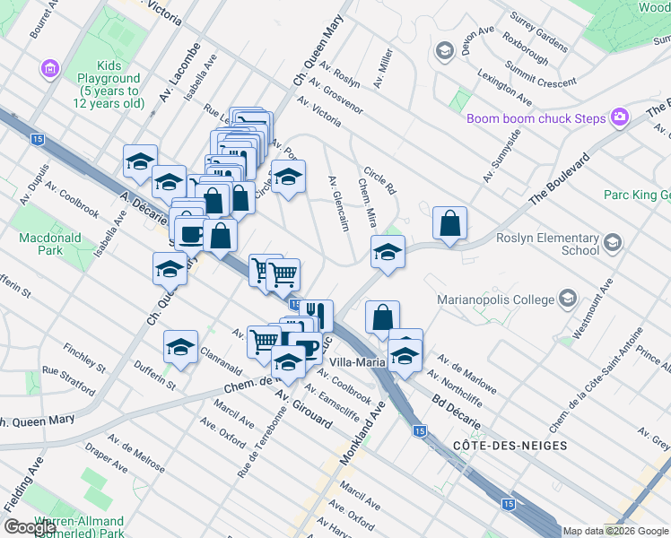 map of restaurants, bars, coffee shops, grocery stores, and more near in Montreal
